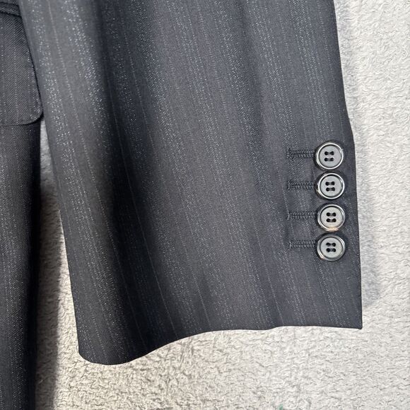 Canali Blazer Suit Jacket Men’s Size 46R Black Gray Stripes Super 200s Harrods - Picture 4 of 16